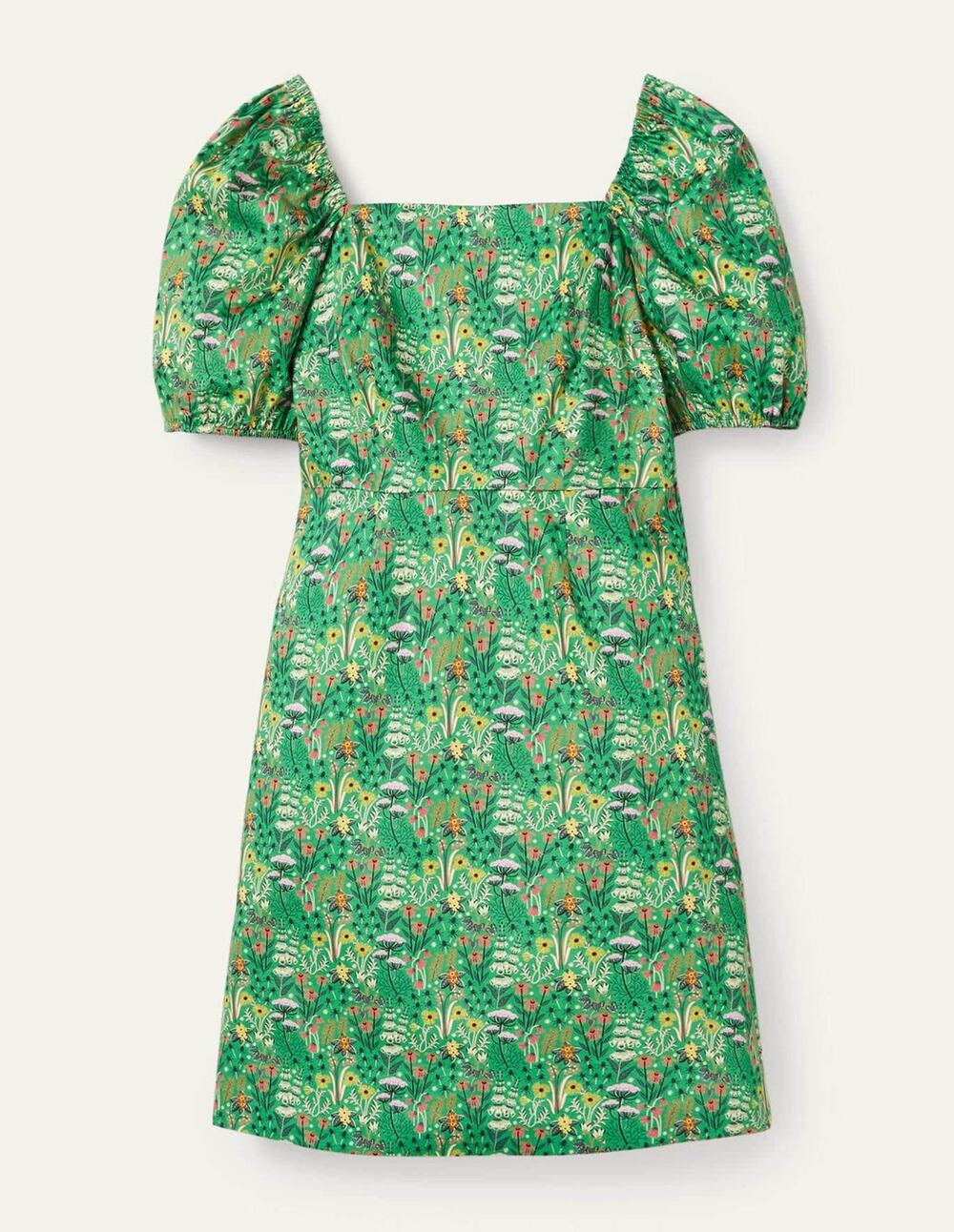 Boden Green Floral Print Puff Sleeve and Off Shoulder Dress Size 20